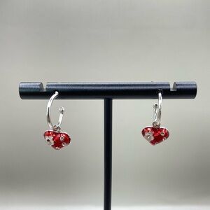 ATI Sterling Silver Red Enamel Heart Huggie Hoop Earrings